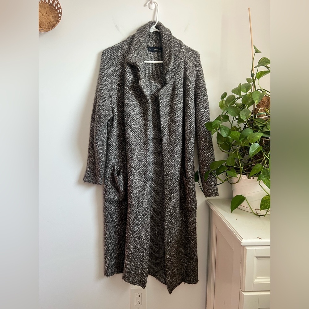 Zara Knit Gray Marled Duster Sweater Coat Women’s Size Small